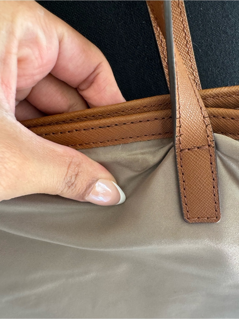 Michael Kors Beige Nylon Tote with Brown Leather Trim and Gold Hardware - Picture 6 of 14